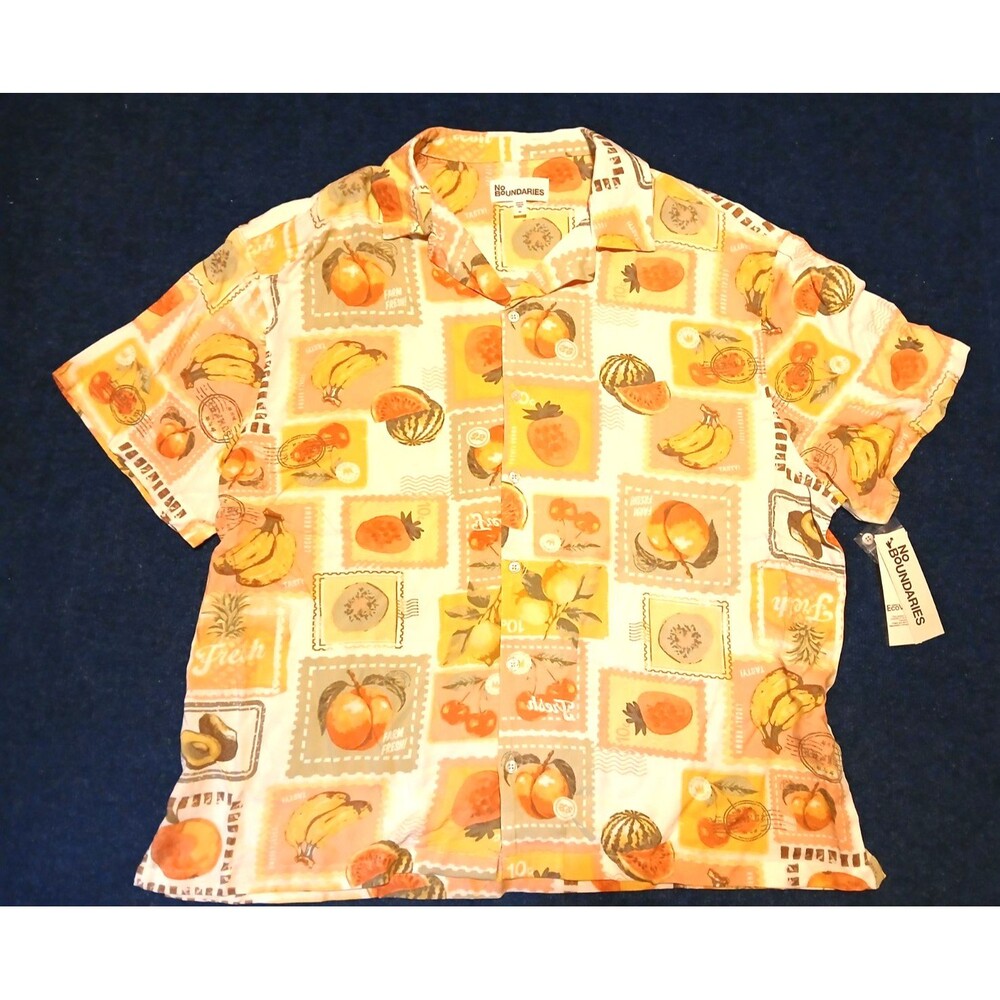 No Boundaries Mens Short Sleeve Button Down 90s Style Fruit Shirt  NWT XL